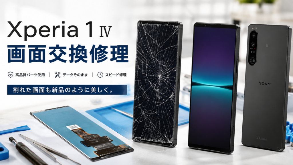 現在の画像に代替テキストがありません。ファイル名: Xperia-1-IV-画面交換修理.png